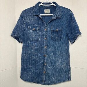 Blend No Size Tag Men’s Blue Distressed Casual Button Down Shirt
